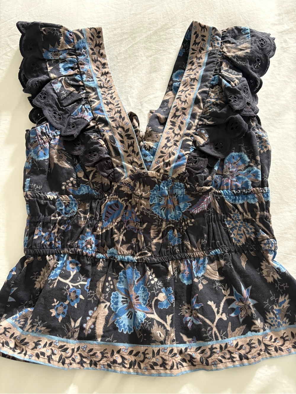 Sea New York Black Floral V-Neck Ruffle Camisole